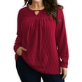 thumbnail image 1 of LANREMON Womens Plus Size Tops Long Sleeve Shirts V Neck Textured Keyhole Gathered Knit Tunic Loose Fall Blouses, 1 of 6