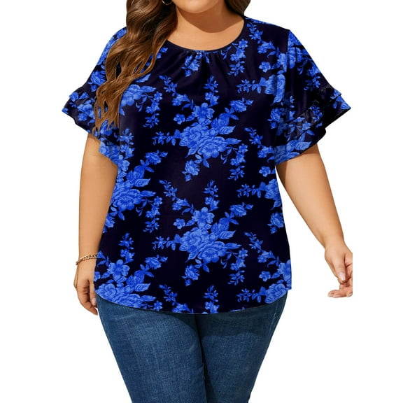 LANREMON Womens Plus Size Tops Summer Short Sleeve Loose Shirts for Women Casual Crew Neck Oversized Blouse Tee Size 3XL