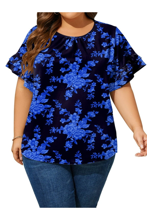 Womens Plus Size Tops Summer Short Sleeve Loose Shirts for Women Casual Crew Neck Oversized Blouse Tee Size 3XL