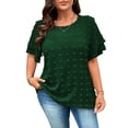 thumbnail image 1 of LANREMON Womens Plus Size Tops Summer Tunic Tops for Women Green Swiss Dot Ruffle Sleeve Crew Neck Loose Fit Flowy Blouses 2XL, 1 of 6