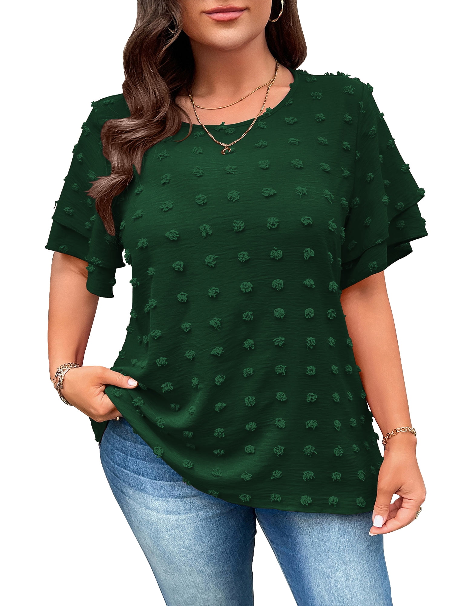 LANREMON Womens Plus Size Tops Summer Tunic Tops for Women Green Swiss ...