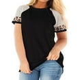 thumbnail image 1 of LANREMON Womens Plus Size Tops Summer t shirts Short Sleeve Leopard Crewneck Color Block Tunic Tops for Women Clothes Casual Blouse Black Oversized Tee Shirts Size 24 Plus, 1 of 6