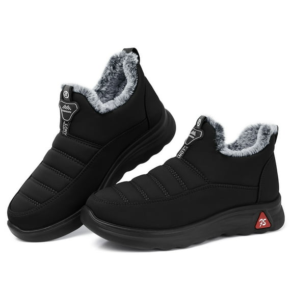 LANREMON Womens Snow Winter Boots Hiking Booties Non Slip Ankle Boots Waterproof Shoes for Women Black Faux Fur Sneakers