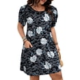 thumbnail image 1 of LANREMON Womens Summer Casual Boho Dress Floral Print Ruffle Puff Short Sleeve Flowy Midi Beach Party Plus Size Dress for Womens Clothes Plus Size 1X-5X, 1 of 1