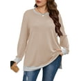 thumbnail image 1 of LANREMON Womens Tops Long Sleeve Shirts for Women Plus Size Womens Clothes Fall Tops for Women Basic Crew Neck Tops for Women Winter Khaki 3XL, 1 of 8
