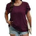 thumbnail image 1 of LANREMON Womens Tops Plus Size Short Sleeve Top Crew Neck Top Basic T Shirts for Women Casual Summer Clothes Beige Round Neck Winered XXXXXL, 1 of 6