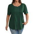 thumbnail image 1 of LANREMON Womens Tops Plus Size Short Sleeve Tops Summer Loose Basic Scoop Neck Cotton Top for Women for Ladies Women Shirts Dark Green 3XL, 1 of 8