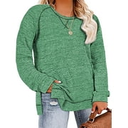 LANREMON Womens plus size tops long sleeve tunic Side Split Pullover crew neck shirts fashion 2024 fall Oversized Flowy Blouse Casual clothes