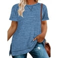 thumbnail image 1 of LANREMON women plus size t shirts Summer tops Short Sleeve Oversized Flowy Casual Cute Round Neck Side Split Plus Size Tunic Tops Blouse Blue 24 Plus, 1 of 6