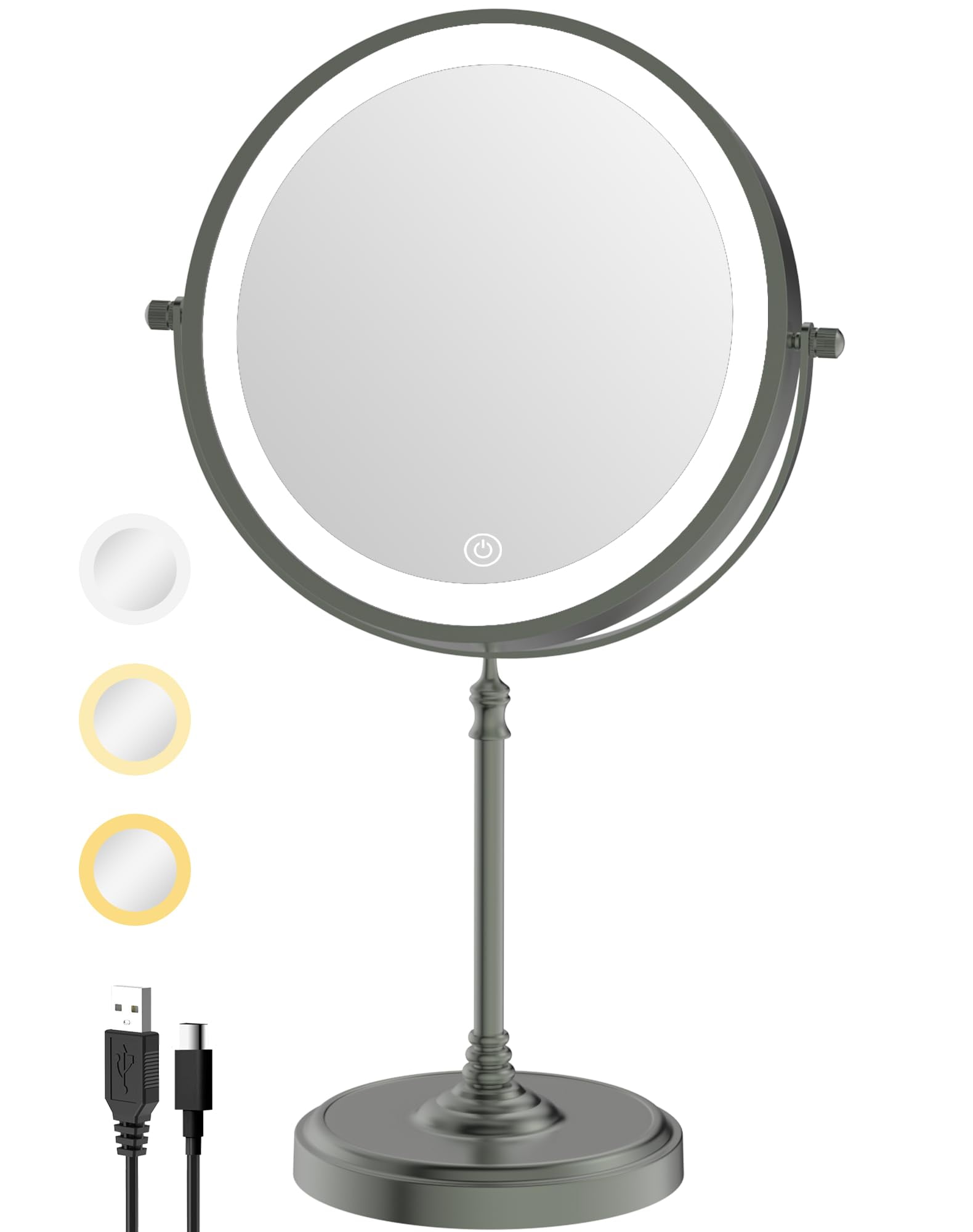 LANSI 9" Lighted Makeup Mirror with Lights and Magnification 1X/10X Double Sided, 5000mAh