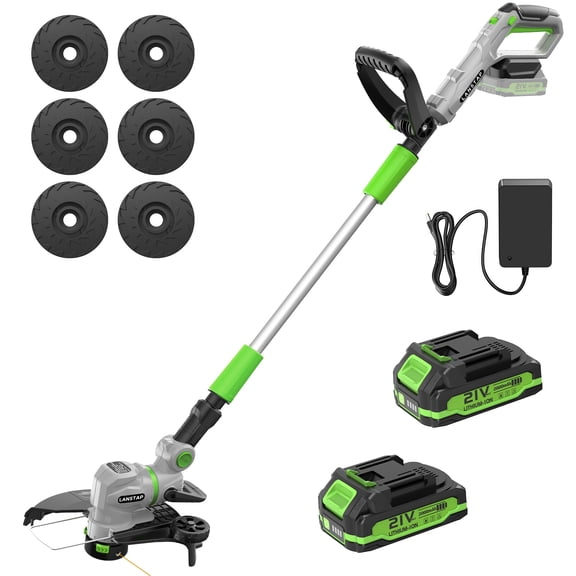 LANSTAP 12" 21V Weed Wacker Cordless, 2 in 1 String Trimmer & Edger with Auto Line Feed, 2 Speed Modes, 2 X 2.0Ah Batteries/1 X Fast Charger/6 X Replacement Spools, Weed Eater for Lawn, Garden, etc