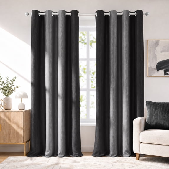 LANTINGSHENG Thermal Insulated Black Gradient Color Grommet Top 100% Blackout Curtain for Living Room and Bedroom, 56" x 108" 2 Panels