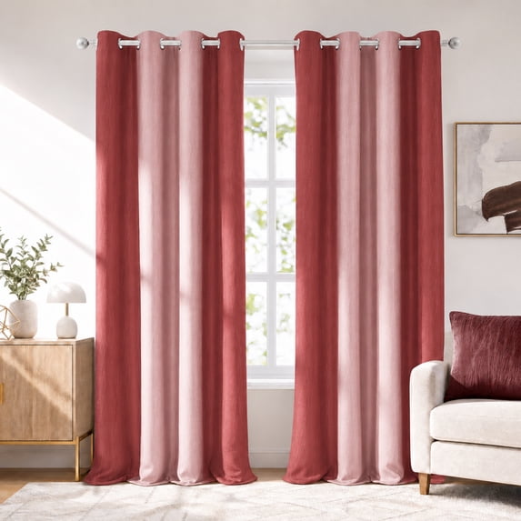 LANTINGSHENG Thermal Insulated Red Gradient Color Grommet Top 100% Blackout Curtain for Living Room and Bedroom, 56" x 108" 2 Panels
