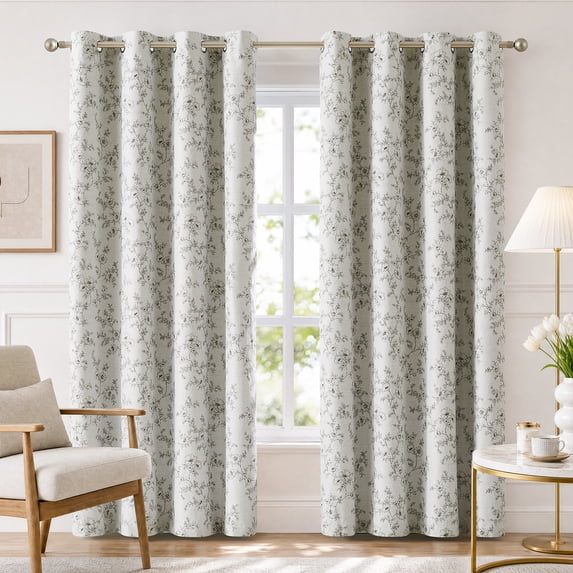 LANTINGSHENG 100% Blackout Curtain for Living Room Bedroom,Grommet Top Thermal Insulated Floral Printed,56"W x 108"L,2 Panels