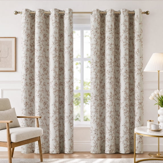 LANTINGSHENG 100% Blackout Curtain for Living Room Bedroom,Grommet Top Thermal Insulated Red Floral Printed,56"W x 84"L,2 Panels