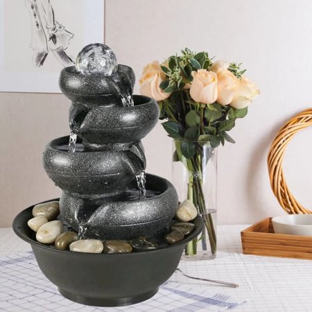 LANTRO JS 11.4inches Relaxation Tabletop Water Fountain with a Ball for Office and Home Decor