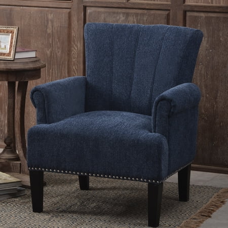 LANTRO JS Accent Rivet Tufted Polyester Armchair ,Navy Blue
