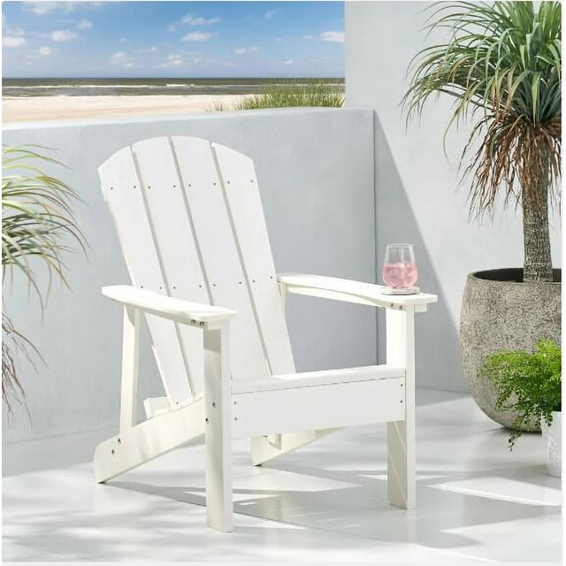 LANTRO JS Classic Pure White Outdoor Solid Wood Adirondack Chair Garden Lounge Chair