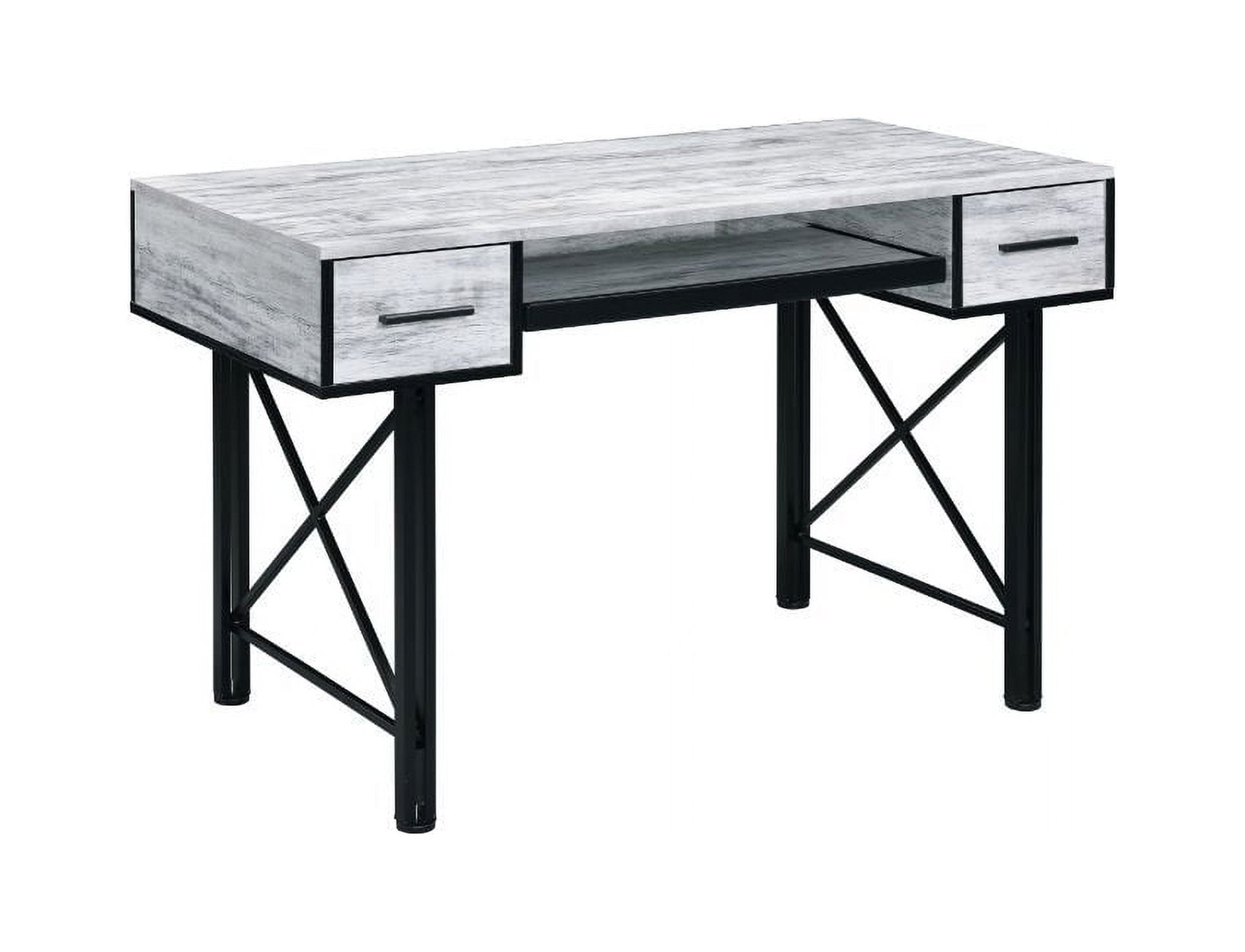 Distressed Antique White and Black Metal Framed Writing Desk with Drawers and Keyboard Tray