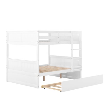 LANTRO JS Full Over Full Bunk Bed with Twin Size Trundle, White ( old sku, LP000250AAK )