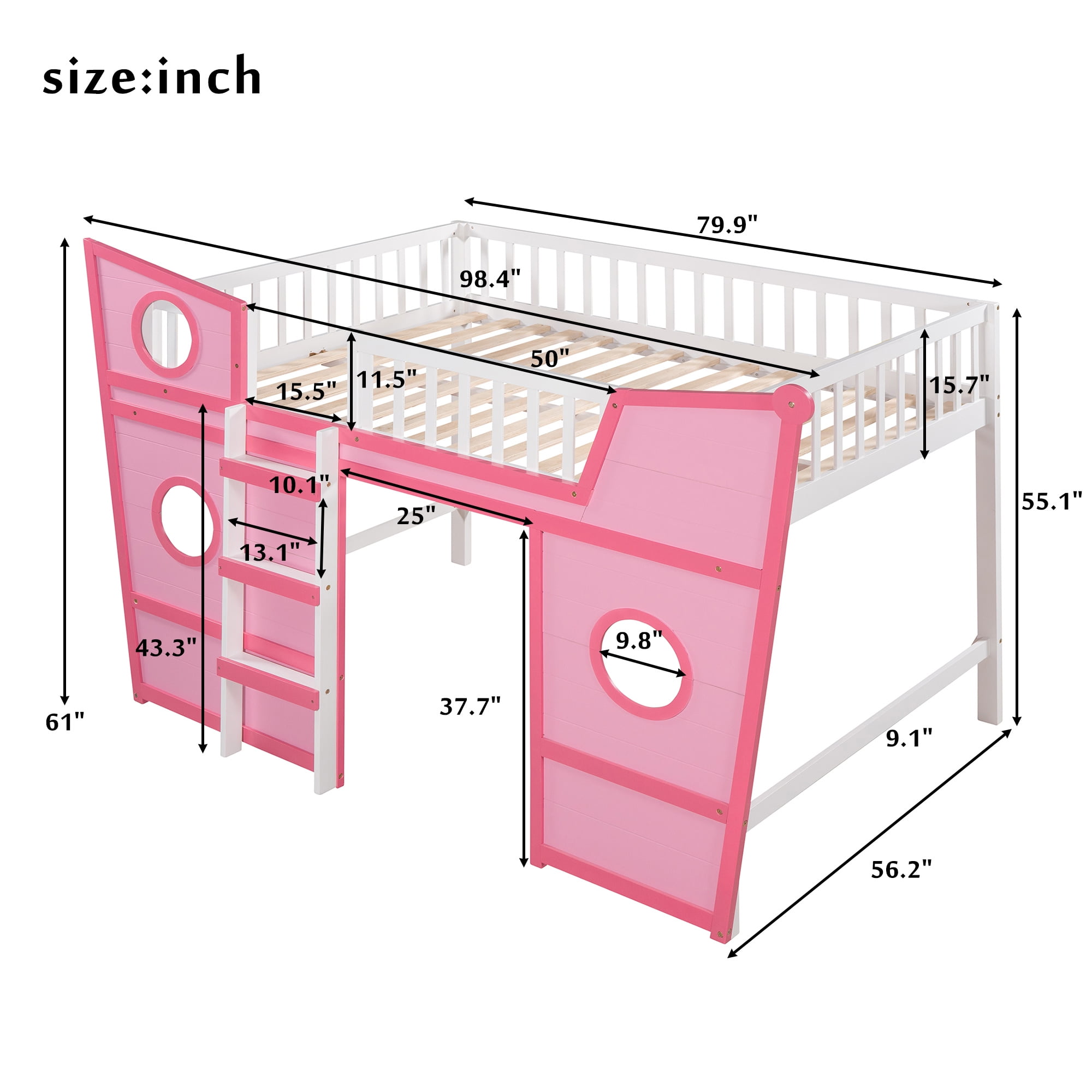 LANTRO JS Full Size Boat Shape Loft Bed with Ladder Pink Walmart com LANTRO JS Full Size Boat Shape Loft Bed with Ladder Pink Walmart com