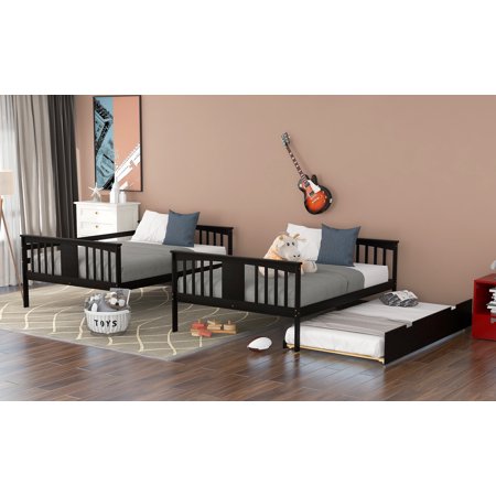 LANTRO JS Full over Full Bunk Bed with Twin Size Trundle and Ladder White(Old SKU, LP000204AAP)