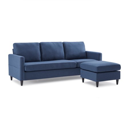 LANTRO JS Reversible Sectional Sofa with Handy Side Pocket, Living Room L Shape 3 Seater Couch with Modern Linen Fabric for Small Space