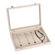 LANTWOO 20 Hooks Necklace Tray Velvet Glass Neckalce Organizer Necklace Holder Box Jewelry Organizer for Necklace Pendants (Beige)