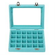 LANTWOO 24 Grid Velvet Glass Jewelry Ring Display Organiser Box Tray Holder Earrings Storage Case (Blue)