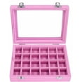 thumbnail image 1 of LANTWOO 24 Grid Velvet Glass Jewelry Ring Display Organiser Box Tray Holder Earrings Storage Case (Pink), 1 of 6
