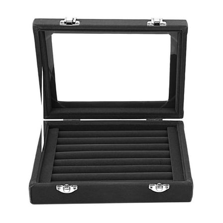 LANTWOO Elegant Rectangular Velvet Jewelry Box with 7 Slots, Black