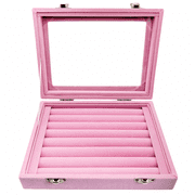 LANTWOO Velvet Glass 50 Rings Organizer Jewelry Ring Display Stand Storage Box Ring Earrings Jewelry Box Ring Holder Case (Pink)