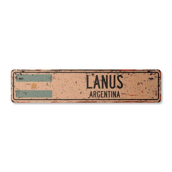 LANUS ARGENTINA Vintage Aluminum Street Sign Argentinian flag city country road rustic metal tin wall gift | Indoor/Outdoor | 24" Wide