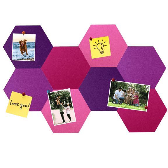 LANVODO 8 Pack Hexagon Self-Adhesive Felt Cork Bulletin Board Tiles for Home Office, Gradual Purple
