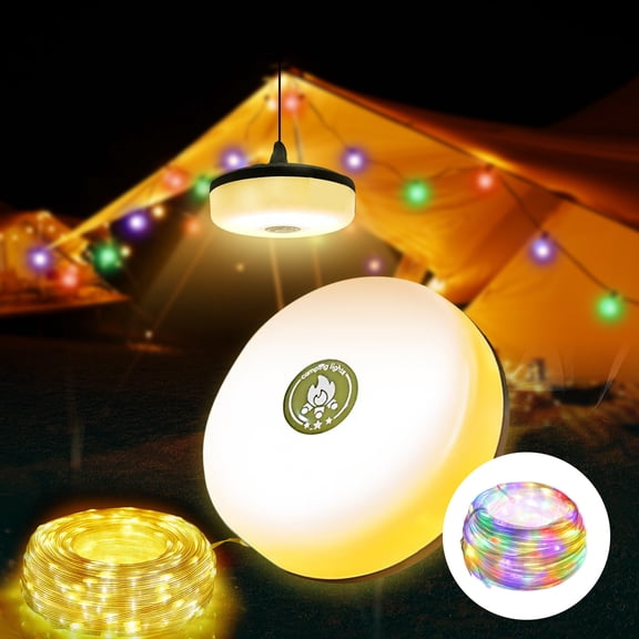 LANXEE 3-in-1 32.8ft RGBW Camping LED String Lights | 8 Modes, IP44 Waterproof, 2000mAh Rechargeable Battery & 4-in-1 Multi-Functional Outdoor Light for Camping, Parties, Emergencies & Festive Decor