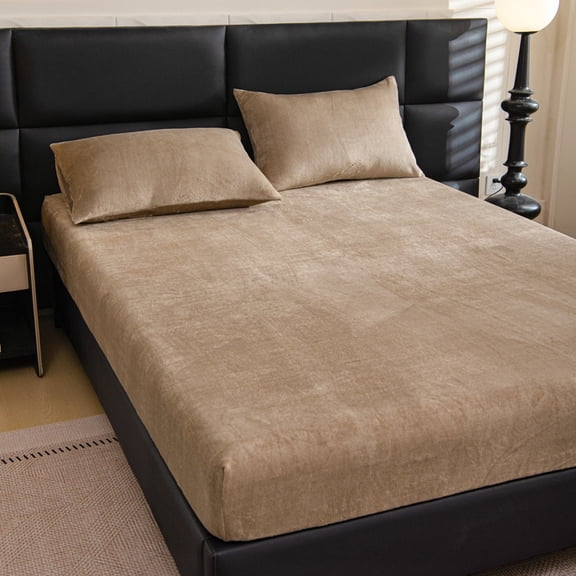 LANYC OMGYL 1 PC Full Sheet Plush Velvet 54x75+11.82 in Light Brown