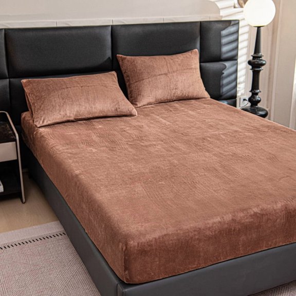 LANYC OMGYL 1 PC King Sheet Plush Velvet 78x80+11.82 in Dark Brown