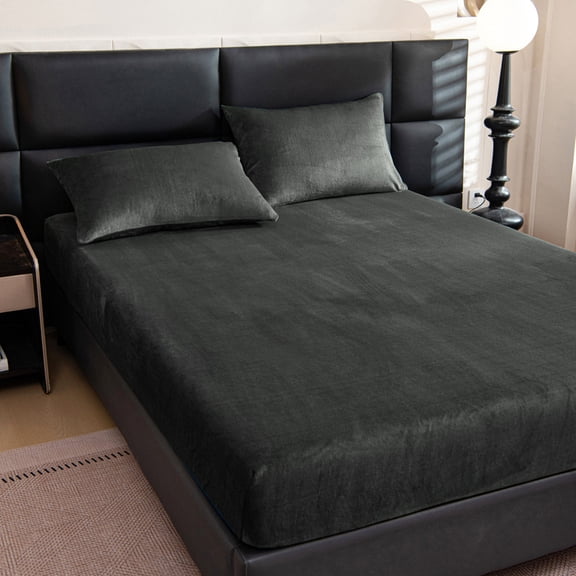 LANYC OMGYL 1 PC Queen Sheet Plush Velvet 60x80+11.82in Dark Gray