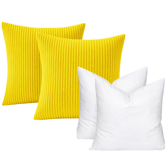 LANYC OMGYL 2 Pack Removable Soft Corduroy Pillow 18x18in, Bright Yellow