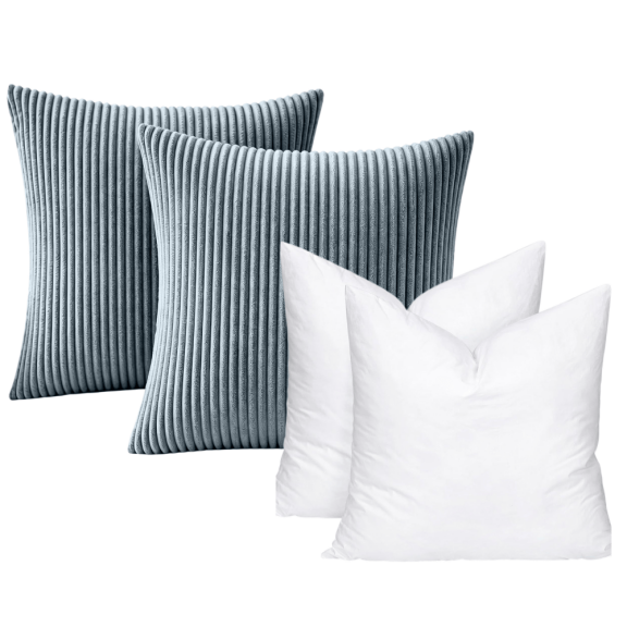 LANYC OMGYL 2 Pack Removable Soft Corduroy Pillow 18x18in, Gray Blue