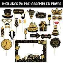 LANpengDZ 2026 New Year Photo Booth Props Set 26 Pre Assembled Handheld Props For NYE Decor Funny Selfie & Festive Celebrations New Year's Eve party decorations, quirky handheld photo props *1 set