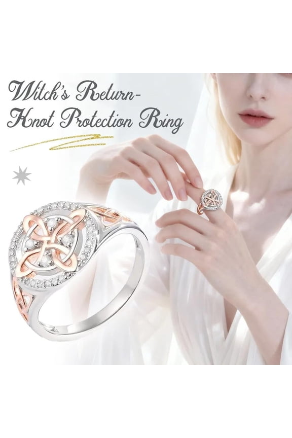 Handmade Witch’s Knot Ring Bicolor Cubic Zirconia Silver Jewelry High-End Gift for Women *1 A6