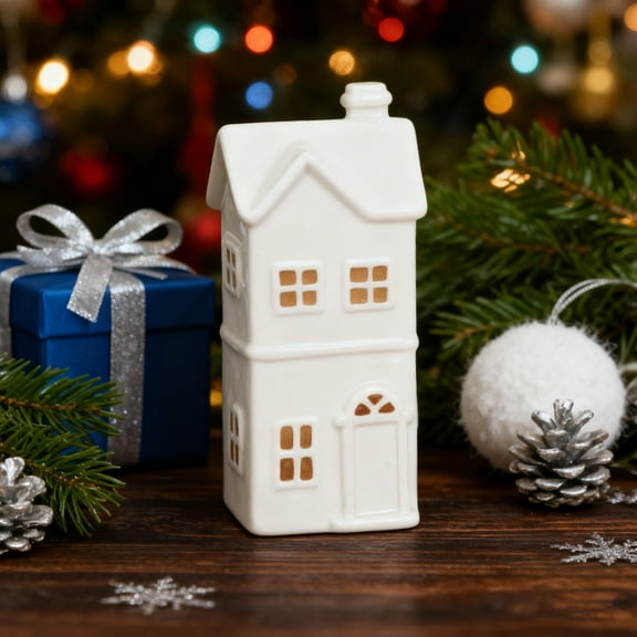 LANpengDZ White Ceramic Christmas Village Houses Christmas Village Sets LED Lighted Christmas Village Houses White Porcelain Village Town Houses Christmas Town Scene For Home Home Decor