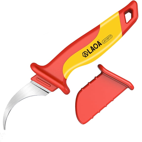 LAOA VDE Insulated Electrician Knife 1000V Cable Stripping Knife Straight Curved Hook Fixed Blade Wire Strippe (VDE Sickle Stripper)