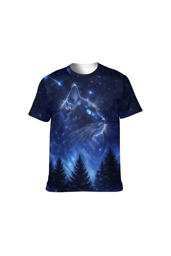 3D All over Print Cat T-Shirt for Men and Women, Galaxy Night Sky Tuxedo Kitty Graphic Tee, Short Sleeve, S-4XL