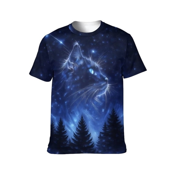 LAOLIUSN 3D All over Print Cat T-Shirt for Men and Women, Galaxy Night Sky Tuxedo Kitty Graphic Tee, Short Sleeve, S-4XL