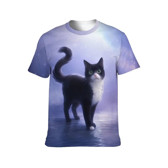LAOLIUSN 3D All over Print Cat T-Shirt for Men and Women, Galaxy Night Sky Tuxedo Kitty Graphic Tee, Short Sleeve, S-4XL