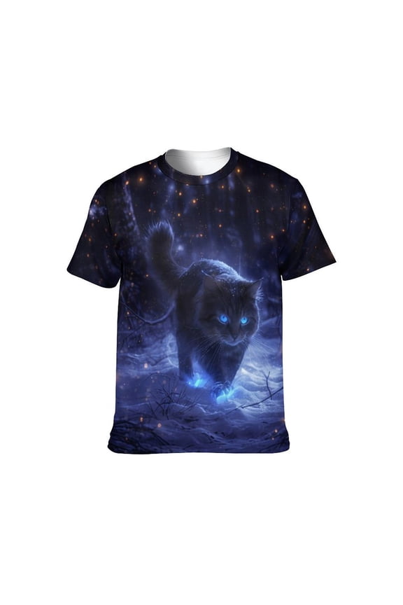 3D All over Print Cat T-Shirt for Men and Women, Galaxy Night Sky Tuxedo Kitty Graphic Tee, Short Sleeve, S-4XL