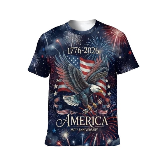LAOLIUSN America 250th Anniversary Shirt, USA 250 Years of Freedom 1776-2026 Patriotic Eagle T-Shirt, Soft Stretch Commemorative Graphic Tee, S-4XL