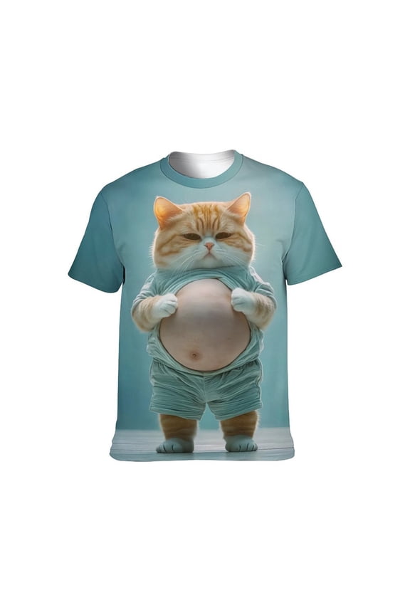 Funny Cat Graphic T Shirt for Men Women, Cute Novelty Pet Print Short Sleeve Casual Tee, 2XL